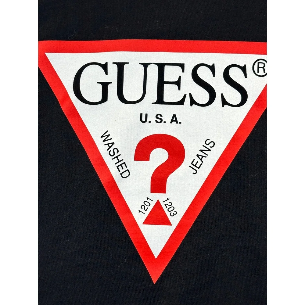 GUESS ECO Mens Black Triangle Logo Organic Cotton T-Shirt Large L - Picture 6 of 6